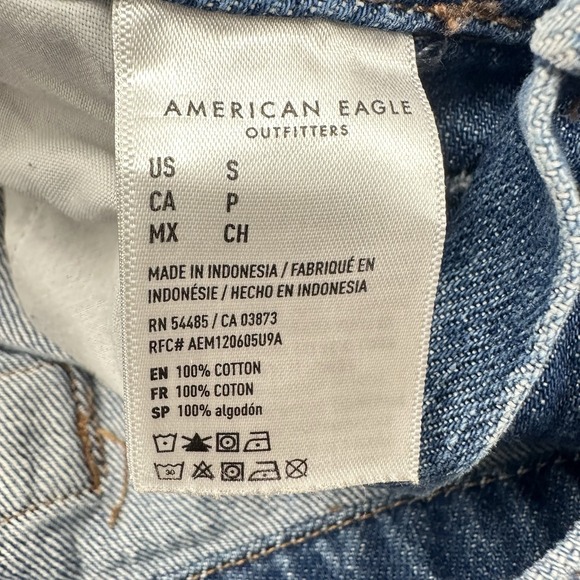 American Eagle Bib Overall Shorts Distressed Medium Wash Womens Small S Cotton - Picture 11 of 12